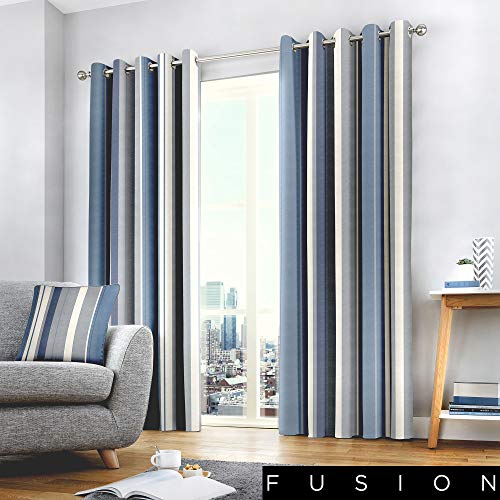 Fusion Home Furnishings Whitworth Stripe, blau, Curtains: 66" Width x 54" Drop (168 x 137cm)