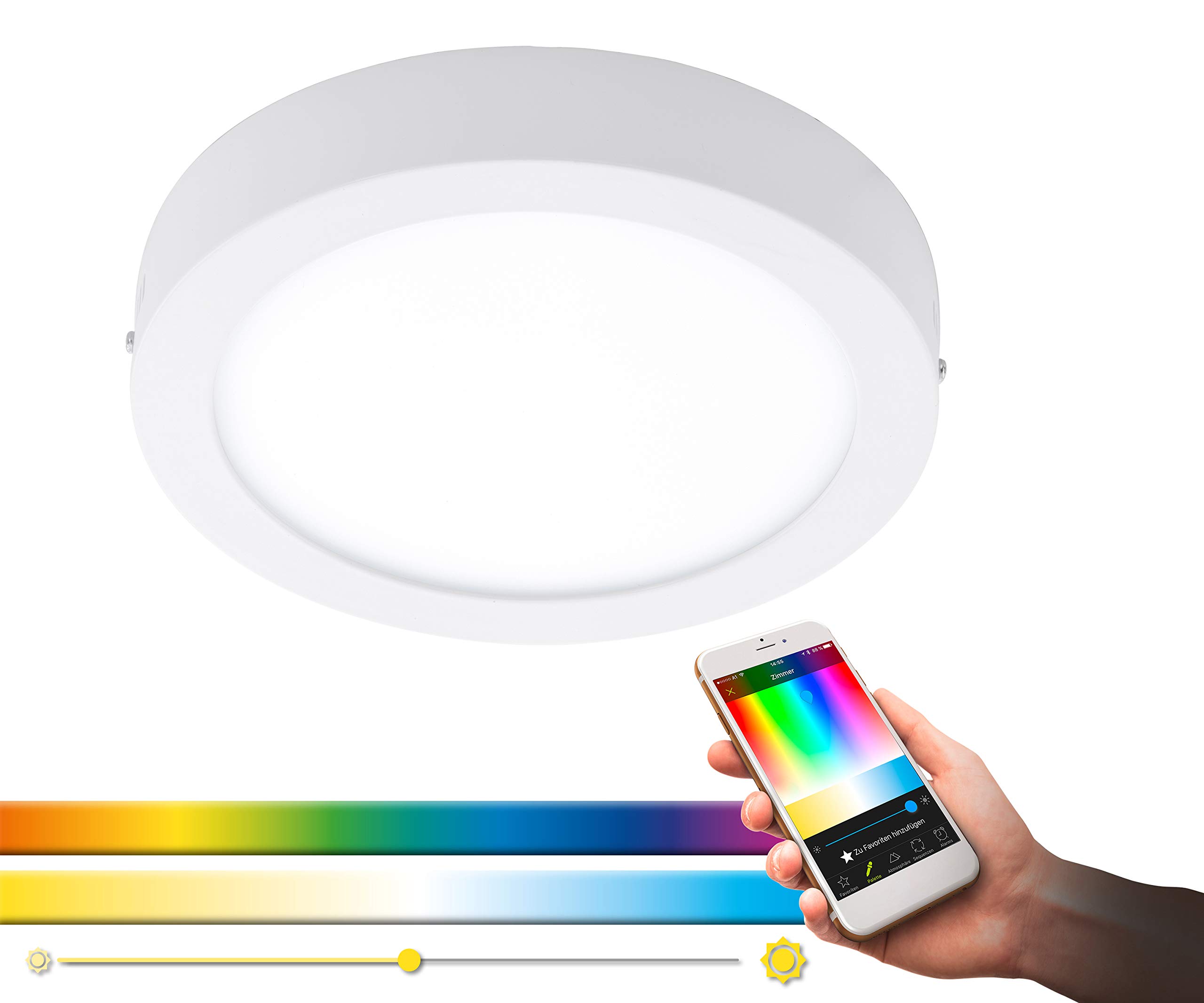 EGLO connect LED Deckenleuchte Fueva-C, Smart Home Deckenlampe, Material: Metallguss, Kunststoff, Farbe: Weiß, Ø: 22,5 cm, dimmbar, Weißtöne und Farben einstellbar