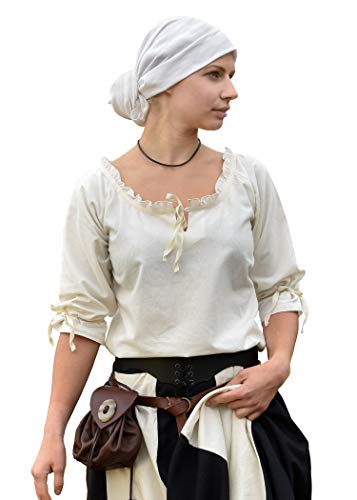 Battle-Merchant Mittelalter Bluse Birga | LARP Bluse aus Baumwolle mit 3/4 Arm | Mittelalter Kleidung für Damen (Natur/XL)