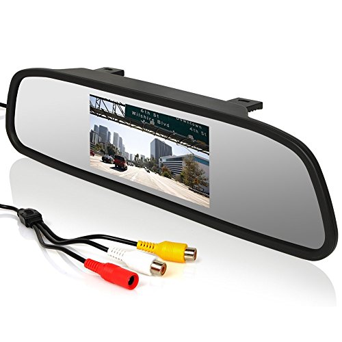 CoCar 12-24V 4.3" Auto Rückspiegel Display Monitor LCD TFT Bildschirm für LKW PKW Rückfahrkamera/Frontkamera/DVD Media Player/Sicherheit Fahr 2 Cinch RCA