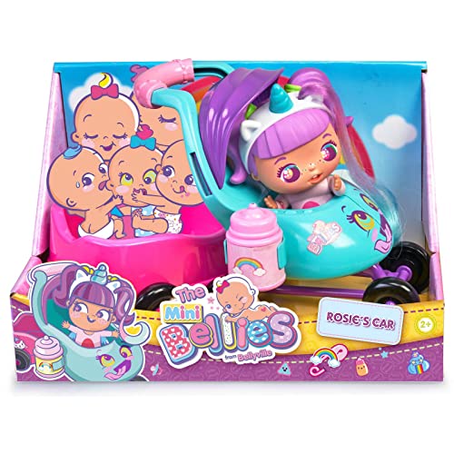 The Bellies from Bellieville - Mini-Rosie´s Car, Spielzeugauto für Mini-Bellies, enthält Aufkleber, Babyflasche und eine Mini-Rosie Rainbow, hat eine Öffnung für 3 Puppen, Famosa (700017071)