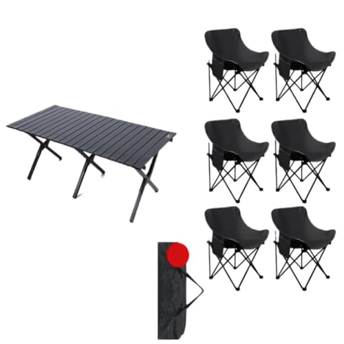 BVVINCT Camping Tisch Outdoor-Klapptisch Und Stuhl-Set, Eierrollentisch Aus Titanstahl, Tragbarer Camping-Picknicktisch Und Stühle Campingtisch (Color : Black, Size : B)