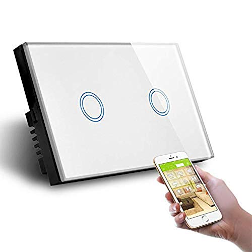 Smart-Home-Schalter mit 2 Positionen, Touchscreen, WLAN, weiß, LKM-SMSWT02W LKM Security, gehärtetes Kristallglas, LED-Steuerung, kompatibel mit Amazon Echo und Google Home