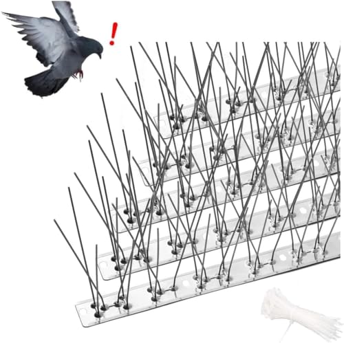 AIQII Vogelspikes mit Edelstahl-Basis, Vogelspikes für Tauben, kleine Vögel, Vogelabschreckung, Spatzenzaun, Spikes, Abdeckung, 4,8 m (15 Stück deinstalliert)