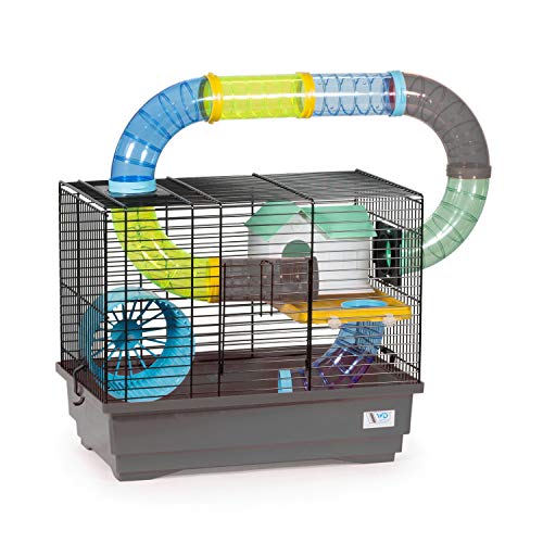 decorwelt Hamsterkäfige Grau Außenmaße 54x25,5x47 Nagerkäfig Hamster Plastik Kleintier Käfig mit Zubehör