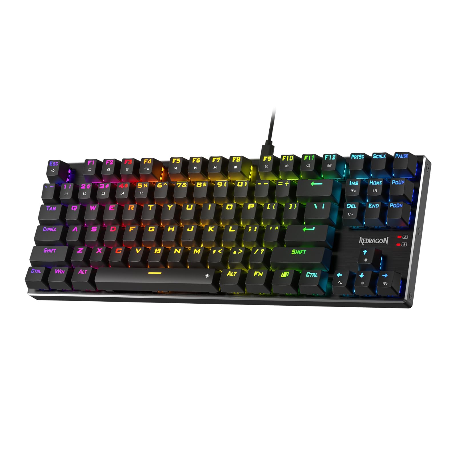 Redragon K556 TKL RGB verkabelte mechanische Gaming-Tastatur, 80% 87-Tasten-Hot-Swap Tastatur mit Aluminiumbasis, verbessertem Sockel und geräuschabsorbierenden Schaumstoffen, linearer roter Schalter