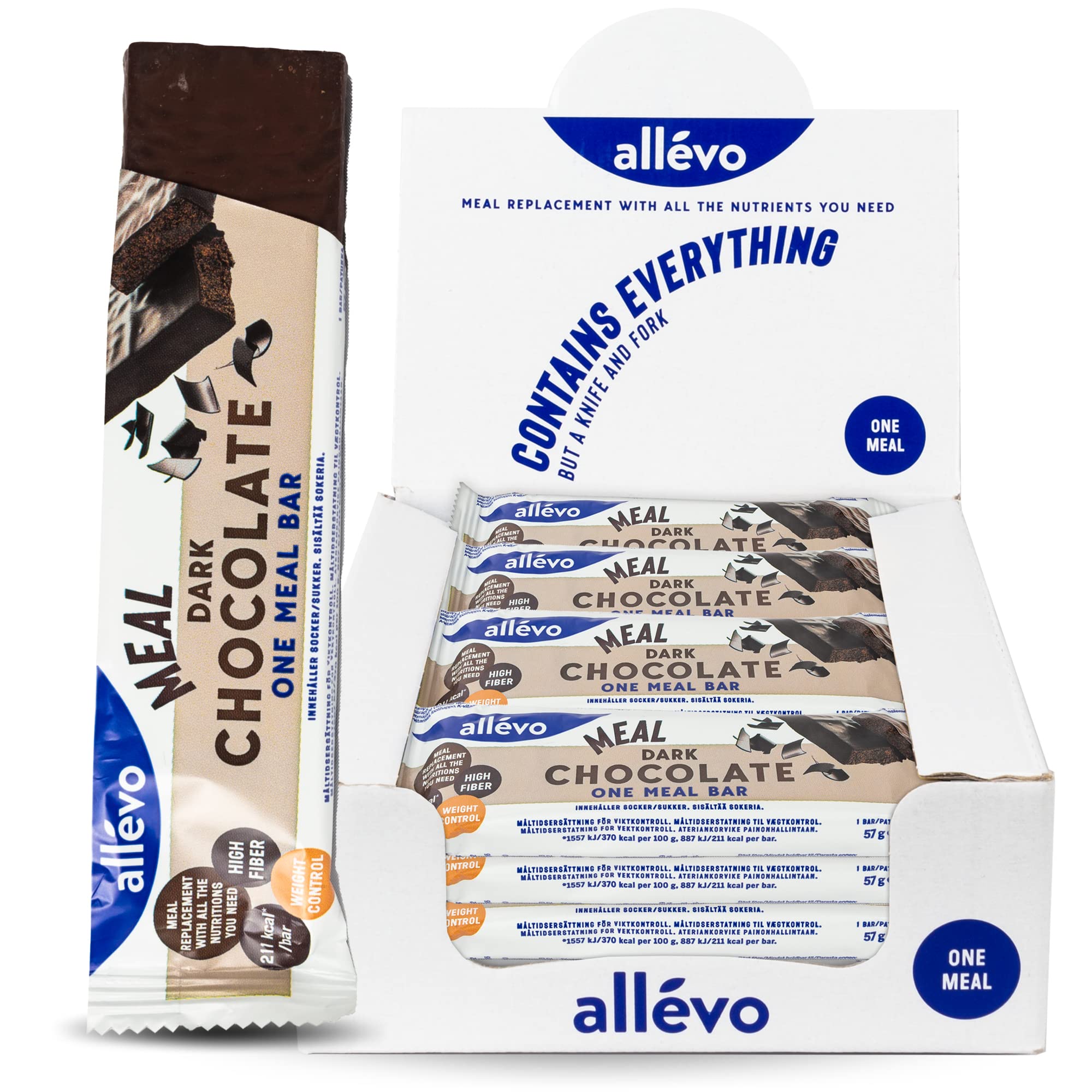 One Meal Bar - Dunkle Schokolade - 20 Riegel - kalorienarmer Mahlzeitenersatz Unterstützung beim Abnehmen & Gewichtskontrolle - hoher Gehalt Protein, Ballaststoffen, Vitaminen - Allévo by Alpha Foods