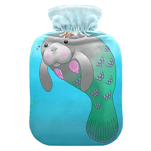 YOUJUNER Wärmflasche mit Meerestier-Seekuh Bezug, Groß 2 Liter Heißwasserbeutel Heißwasserbeutel Bettflasche