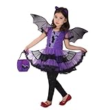 NA# Fledermaus-Kostüm für Mädchen, Hexe, Cosplay, Halloween, Karneval, Abendkleid, Tutu (10-12 Jahre, Fledermaus)