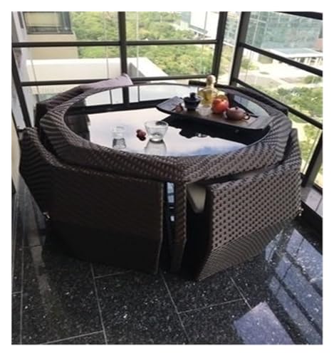 WAOCEO Terrassenmöbel Kreativer runder Balkontisch und Stuhl, fünfteiliges Set, Rattan-Gartenmöbel-Sets, Freizeit-Set for Garten und Terrasse im Freien Gartenmöbel (Size : B-Dark Brown Set)