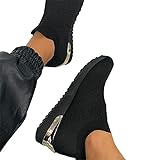 Funming Elegante elastische Schlupfschuhe für Damen, Mesh-Obermaterial, atmungsaktive Sneakers