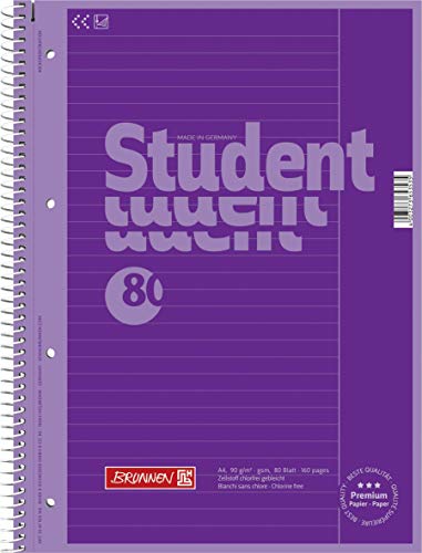 Brunnen 1067925160 Notizblock/Collegeblock Student Colour Code (A4 liniert, Lineatur 25 90 g/m², 80 Blatt) violett