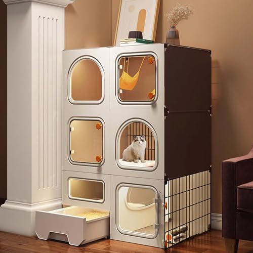 Katzenkäfig mit Katzentoilette, großer 2/3-stöckiger Katzenlaufstall, Katzenhütten, Katzenlaufstall für kleine Tiere, Übungsort, ideal für 1–3 Katzen