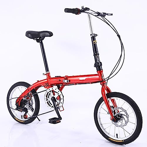 RINGGLO Mini Faltbares Fahrrad Klapprad 16 Zoll Schaltung, Erwachsene Studenten Leichte Kohlenstoffstahl Rahmen Schnellfalt für Damen und Herren Stadt,Camping,Rot,Single Speed