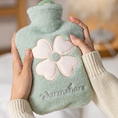 LANMOU Hot Water Bottle with Soft Cover, Hot Water Bag with Soft Faux Fur Warm for Period Pain, Neck and Shoulders, Back Great Gift for Women, Seniors & Children (light green,1000ml)