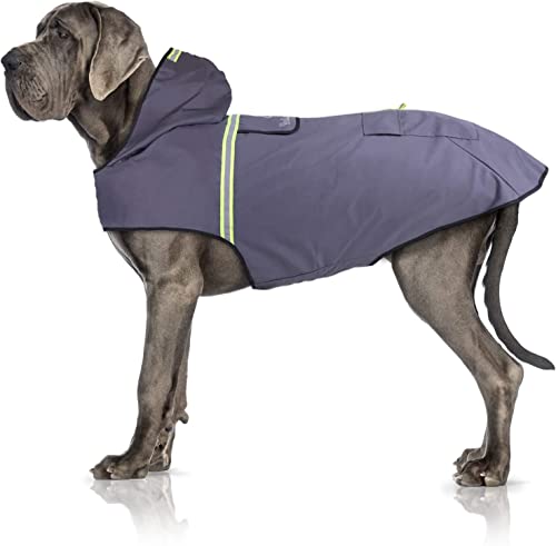 Bella & Balu Hunderegenmantel – Wasserdichter Hundemantel mit Kapuze und Reflektoren für trockene, sichere Gassigänge, den Hundespielplatz und den Urlaub mit Hund (M | Orange), hundewindeln