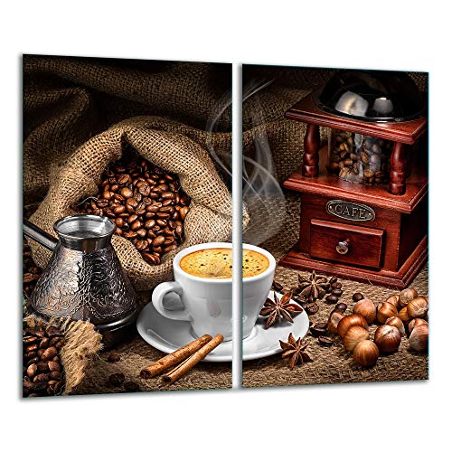 TMK | Herdabdeckplatten 2 Teilig 2x30x52 cm Ceranfeldabdeckung Küche Elektroherd Induktion Herdschutz Spritzschutz Glasplatte Schneidebrett Kaffee