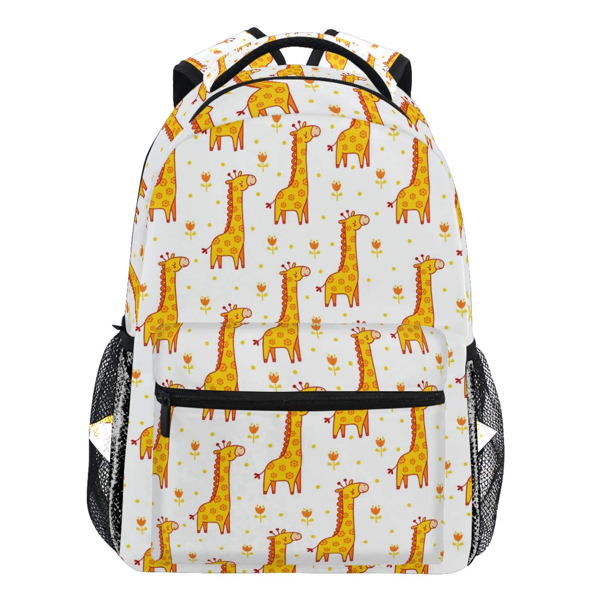 Oarencol Rucksack mit niedlichem Giraffe und Blumen, Cartoon-Motiv, Gelb mit Punkten