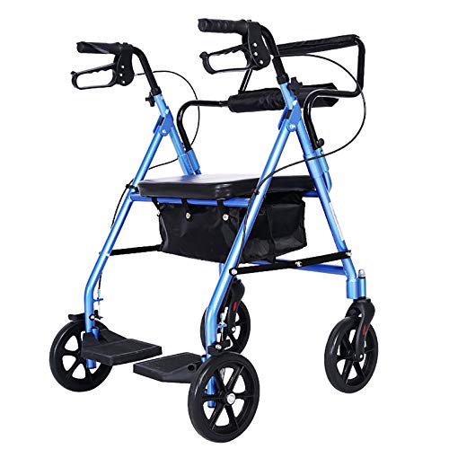 Robuster Rollator mit Sitz und Korb, Rollator für Senioren/Behinderte mit 7,5-Zoll-Rädern und Bremse, blauer Faltrollator