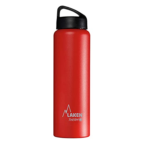 Laken Thermo Classic 1 Liter Edelstahl Thermoflasche Isolierflasche Weite Öffnung Rot
