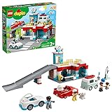 LEGO 10948 DUPLO Parkhaus mit Autowaschanlage mit Spielzeugauto, Wohnmobil und Rennauto, Garagen-Spielzeug inkl. 4 Figuren, für Kleinkinder, Mädchen und Jungen ab 2 Jahre