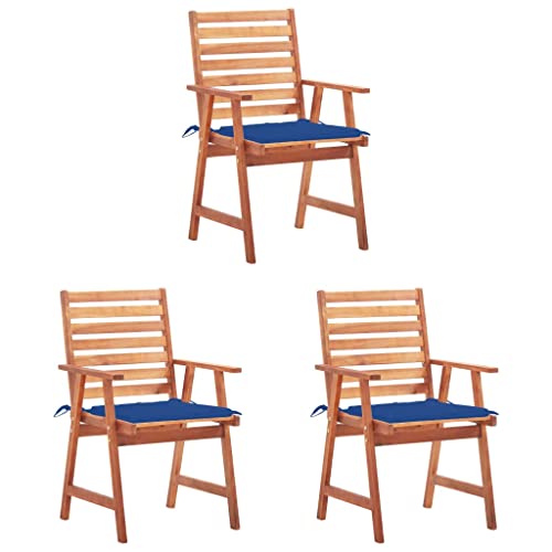 WRJENFSC Esszimmerstühle für die Terrasse Outdoor-Rasenstuhl Bistro-Stuhl Liegestuhl Garten-Essstühle 3 STK. mit Kissen Massivholz Akazie Geeignet für Rasen, Strand, Swimmingpool, Garten