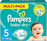 Pampers Windeln Größe 5 (11-16kg) Baby-Dry, Junior, MONATSBOX, bis zu 12 Stunden Rundum-Auslaufschutz, 144 Stück (1er Pack)