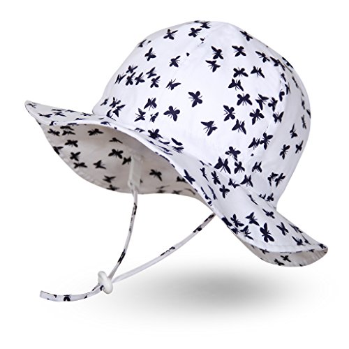 Ami&Li tots Mädchen Sonnenhut Verstellbarer Hut mit breiter Krempe Sonnenschutz UPF 50 für Baby Mädchen Jungen Säugling Kind Kleinkind Unisex, Schmetterlinge, Gr.M