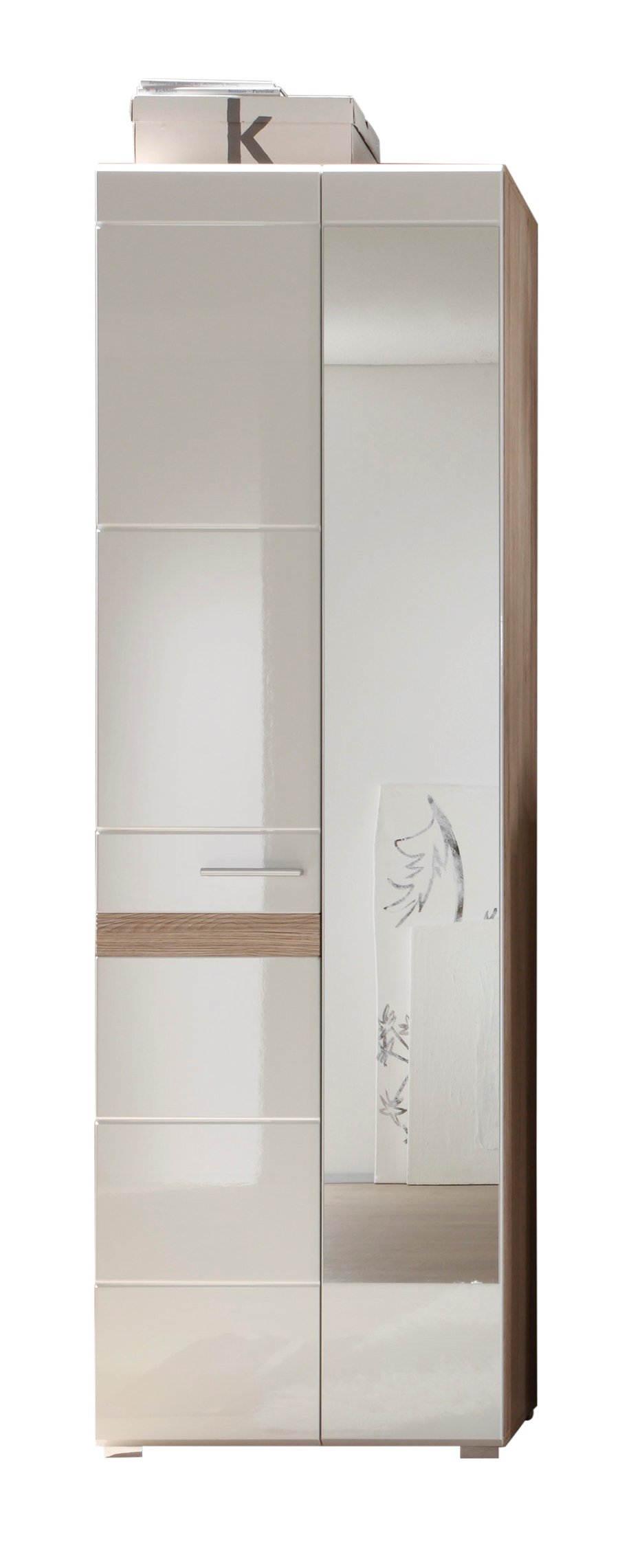 trendteam smart living - Garderobenschrank Schrank - Badezimmer - Set One - Aufbaumaß (BxHxT) 62 x 195 x 38 cm - Farbe Weiß Hochglanz mit Eiche San Remo Hell - 133612996