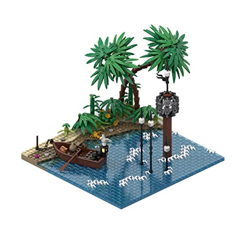 MayB Strand mit Pranger Bausteine Set mit Schiff, Möwen und Pflanzenfiguren, MOC-116559 Piraten Spielzeug Konstruktionsspielzeug Kompatibel mit Lego, 743Pcs Klemmbausteine
