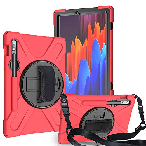 YGoal Hülle für Galaxy Tab S7 Plus - [Handschlaufe] [Schultergurt] Robuste Schutzhülle mit Fallschutz und 360-Grad-Drehständer Case Cover für Samsung Galaxy Tab S7 Plus T970 12.4 Zoll, Rot