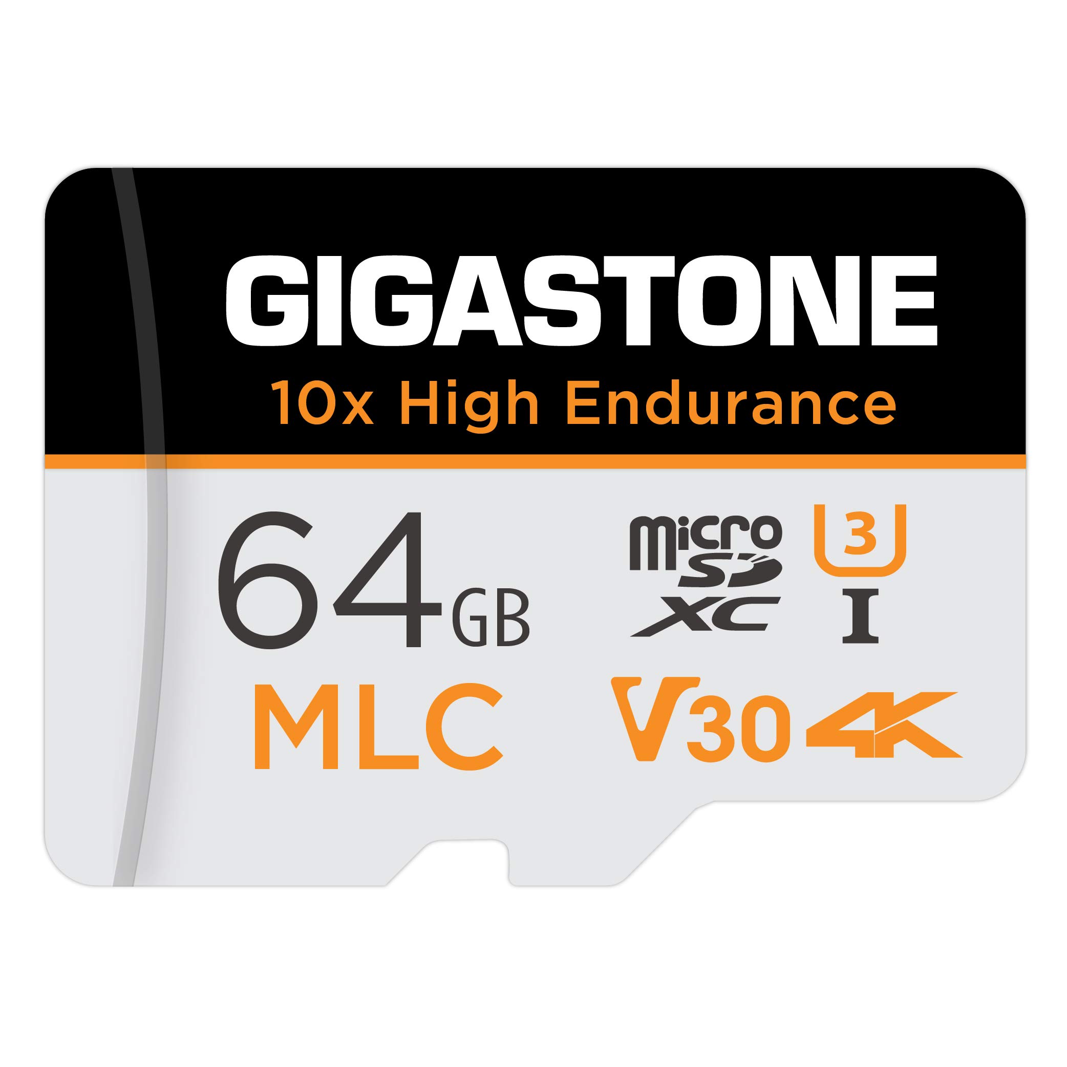 Gigastone MLC 10x High Endurance 64GB MicroSDXC Speicherkarte und SD Adapter, bis zu 100/65 MB/s ideal für 4K Videoaufnahme, Kompatibel mit Dashcam Überwachungskamera, Micro SD UHS-I U3 V30 Klasse 10