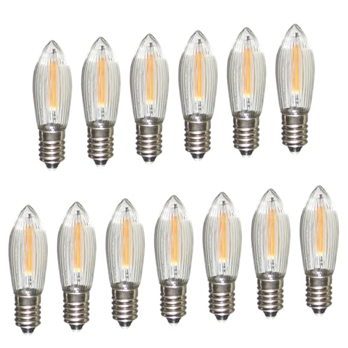 Erzgebirgslicht - AUSWAHL - 13 Stück LED Filament Topkerze 14-55 V 0,1 W für 4-16 Brennstellen E10 Riffelkerze Ersatzbirne Glühbirne Glühlämpchen für Lichterketten Pyramide Schwibbogen