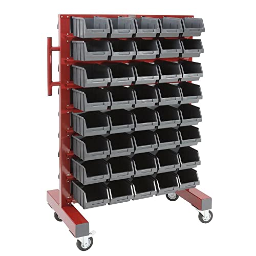 Schüttenregal - Fahrbares Regal aus Stahl mit 80 Stapelboxen - Sichtlagerkästen Lagersystem mobil für Werkstatt, Garage, Hobby