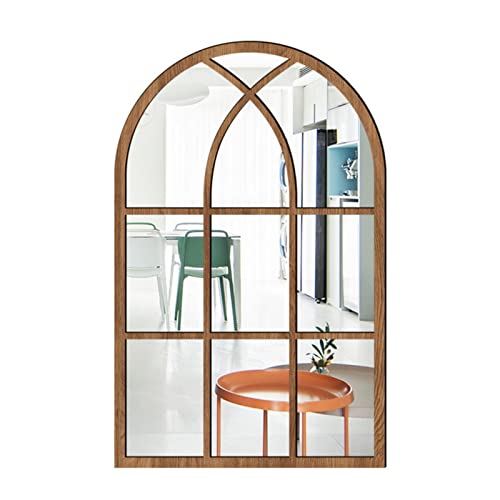 CULASIGN Wandspiegel mit Fensteroptik, 27x42cm, Vintage Bogen Spiegel Fensterspiegel Dekospiegel Dekorativer Hängespiegel für Flur, Schlafzimmer, Wohnzimmer (Braun,MZ421)