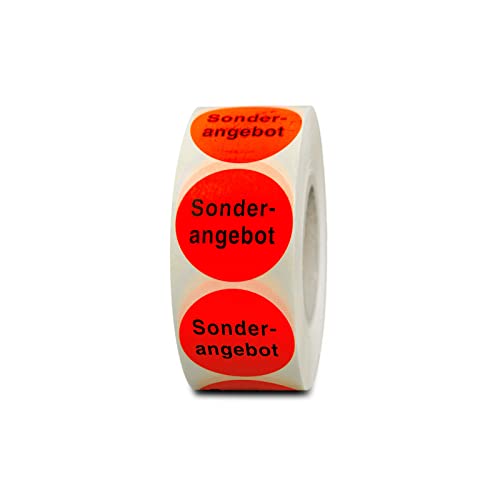 HUTNER Aktionsetiketten"Sonderangebot" ø 32mm leucht-rot permanent 5.000 runde Aufkleber, Haftetiketten, runde Etiketten