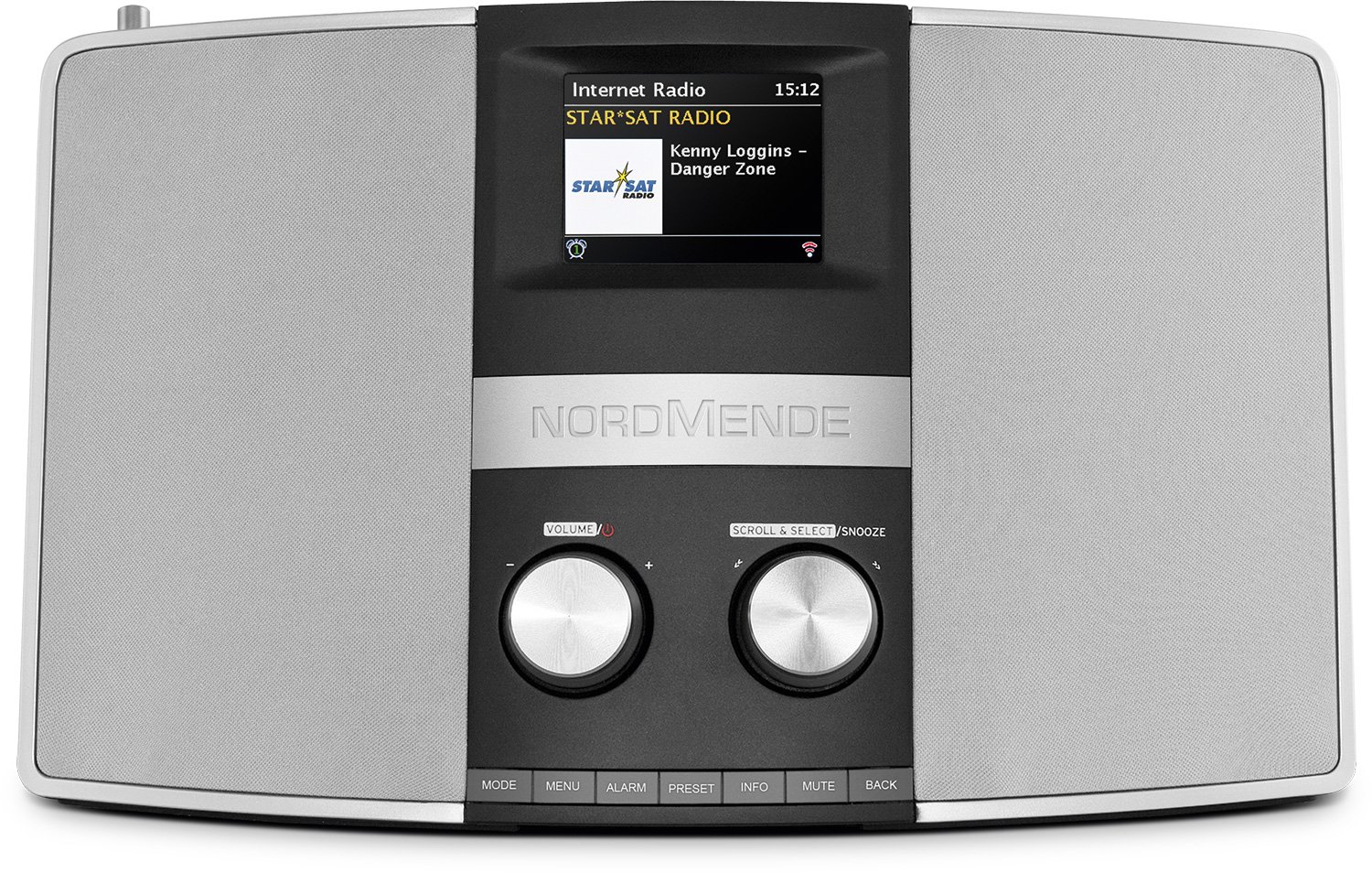 Nordmende Transita 400 - Internetradio (DAB+, UKW, Stereo-Radio, W-LAN, Spotify Connect, Bluetooth-Audiostreaming, NFC, Farbdisplay, Wecker, Kopfhöreranschluss, 2 x 10 Watt, AUX-In) schwarz/silber