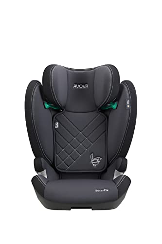 AVOVA Sora-Fix (Grey & Black), der Folgesitz geeignet von 100 bis 150 cm, 4 bis 12 Jahre, mit Isofix, Booster Autositz