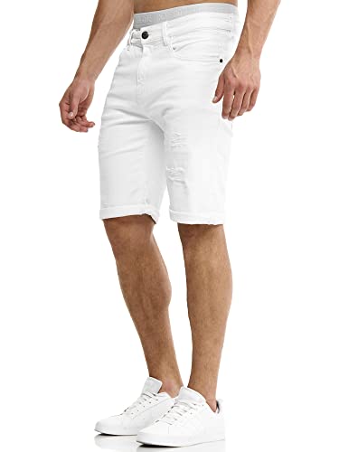 Indicode Herren Caden Jeans Shorts mit 5 Taschen | Herrenshorts Used Look für Männer Holes - Off White M