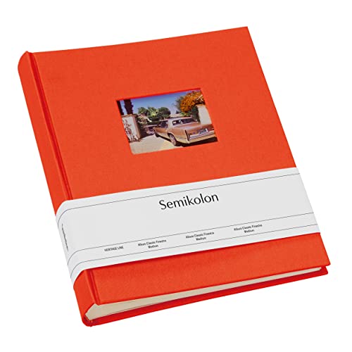 Semikolon 364710 Foto-Album Medium Finestra – 21,6x25,5 cm – 80 Seiten cremefarben, für 160 Fotos – orange orange