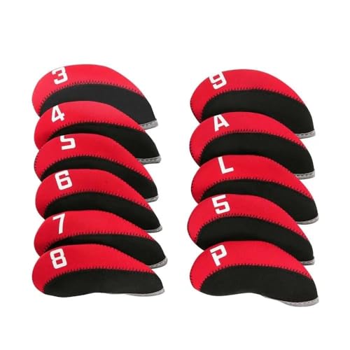 Golf PutterIron Wedge Protector Golfschlägerkopfhüllen mit aufgedruckter Nummer, Wert for Eisenschläger, passend for Golfschläger Aller Marken (Color : Red)