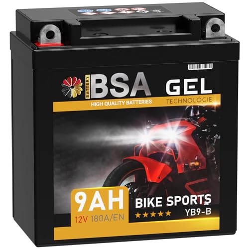 BSA YB9-B GEL Roller Batterie 12V 9Ah 180A/EN Motorradbatterie doppelte Lebensdauer entspricht YB9-BS CB9-B 50914 GM9Z 12N9-4B-1 vorgeladen auslaufsicher wartungsfrei ersetzt 8Ah