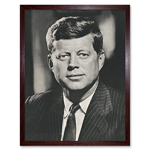 John F Kennedy Portrait President Usa Bw Photo Art Print Framed Poster Wall Decor 12x16 inch Porträt Präsident Fotografieren Wand Deko