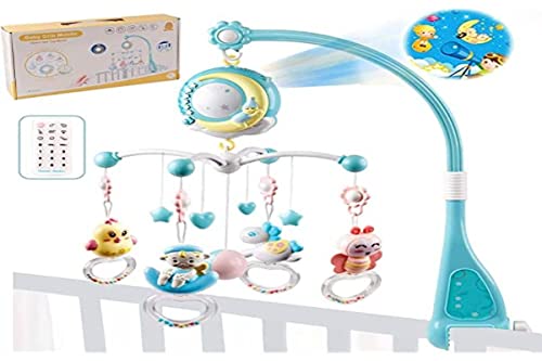Baby Musik Krippe Handy, Alldo 360 ° drehbares Baby-Kinderbett mit Musik und Lichtern, Hängendes geborenes Kinderbettspielzeug Babybett Glockenspielzeug mit Fernbedienung und Projektion