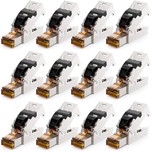 deleyCON 12x CAT 6a Netzwerkstecker RJ45 Werkzeuglos LAN Kabel Netzwerkkabel Patchkabel RJ45 Stecker CAT6a Crimpstecker Geschirmt Metallgehäuse 10Gbit/s