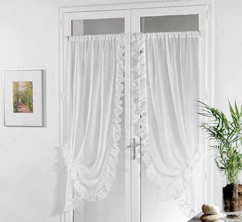Linder 0390/10/501 Bonne Femme Vorhang für Gardinenstangen, einfarbig, Leinen, Weiß, 2 Stück, 95X150