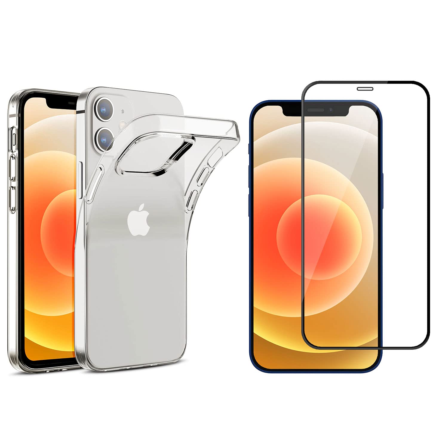 Arktis Premium Safety Set kompatibel mit iPhone 12 Mini Transparent [Invisible Air Case] TPU Silikon inklusive Full Cover Displayschutz Glas