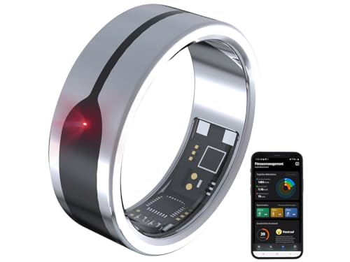Newgen Medicals Smart Ringe Android: Fitnesstracker-Ring, Herzfrequenz- & SpO2-Anzeige, 2 mm, Silber, Gr.65 (Fitness-Tracker Herren, Fitness Ring)
