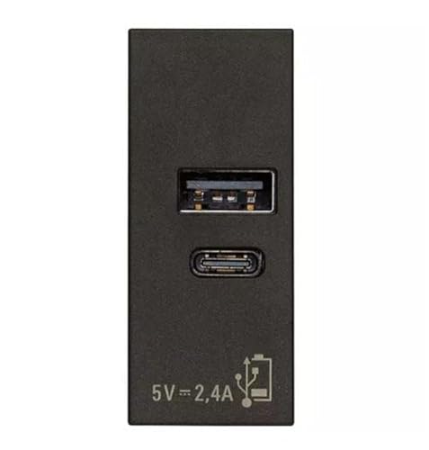 VIMAR 30292.ACG Linie Steckdose für USB Stromversorgung, 1 USB Typ A Ausgang und 1 USB Typ C Ausgang optimiert zum gleichzeitigen Laden von 2 Geräten, schwarz, 1 Modul