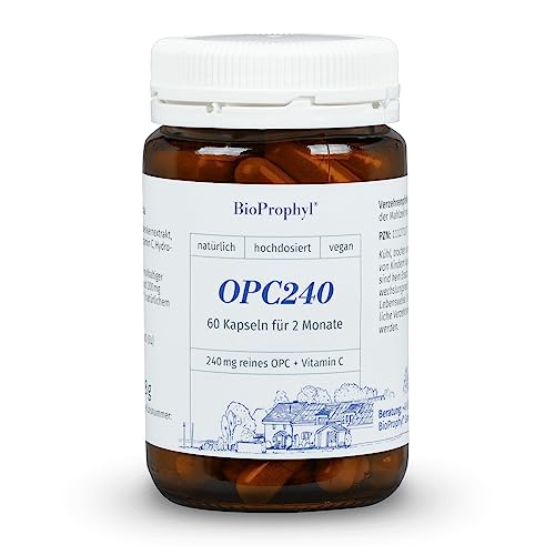 BioProphyl® OPC240 - Das Original - 240mg reines OPC aus 600mg Traubenkernextrakt aus französ. Trauben mit Vitamin C aus Acerolakirsche - hochdosiert, zertifiziert - 60 pflanzl. Kapseln für 2 Monate